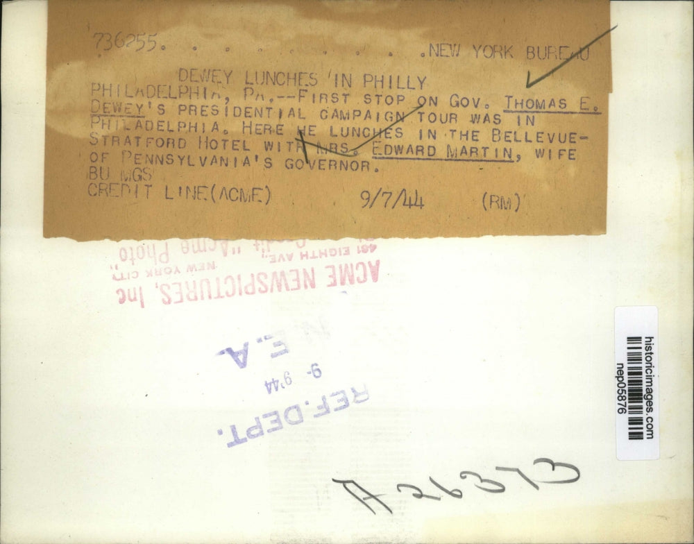 1944 Press Photo GOP Presidential nominee Thomas Dewey & Mrs Ed Martin