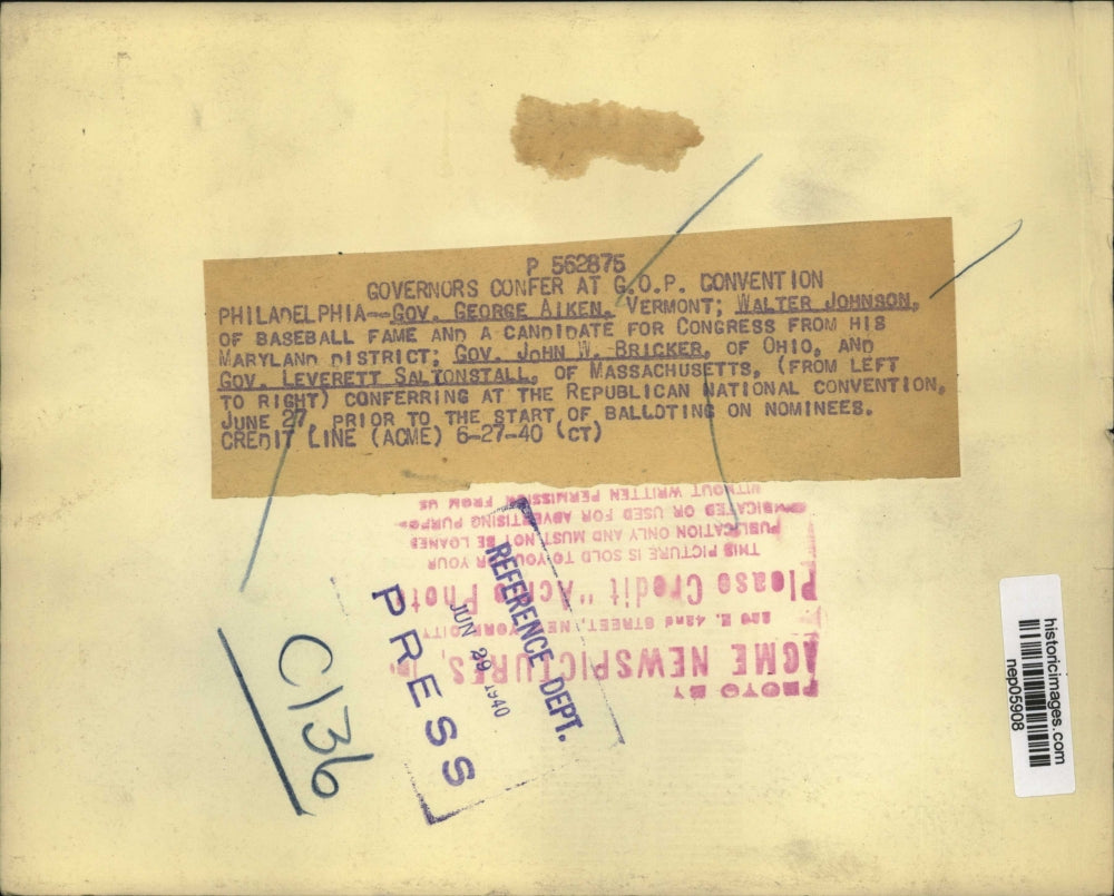 1940 Press Photo Governors Aiken, Johnson, Bricker & Salronstall at Convention