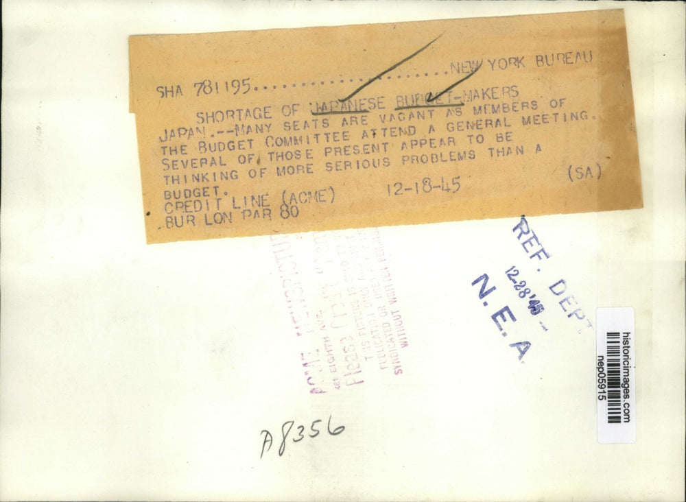 1945 Press Photo Empty Seats at Japanese Budget Committee Meeting - nep05915