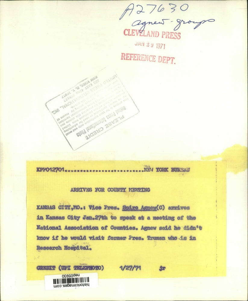 1971 Press Photo Vice Pres Spiro Agnew in KS for Nat'l Assoc of Counties Cmte