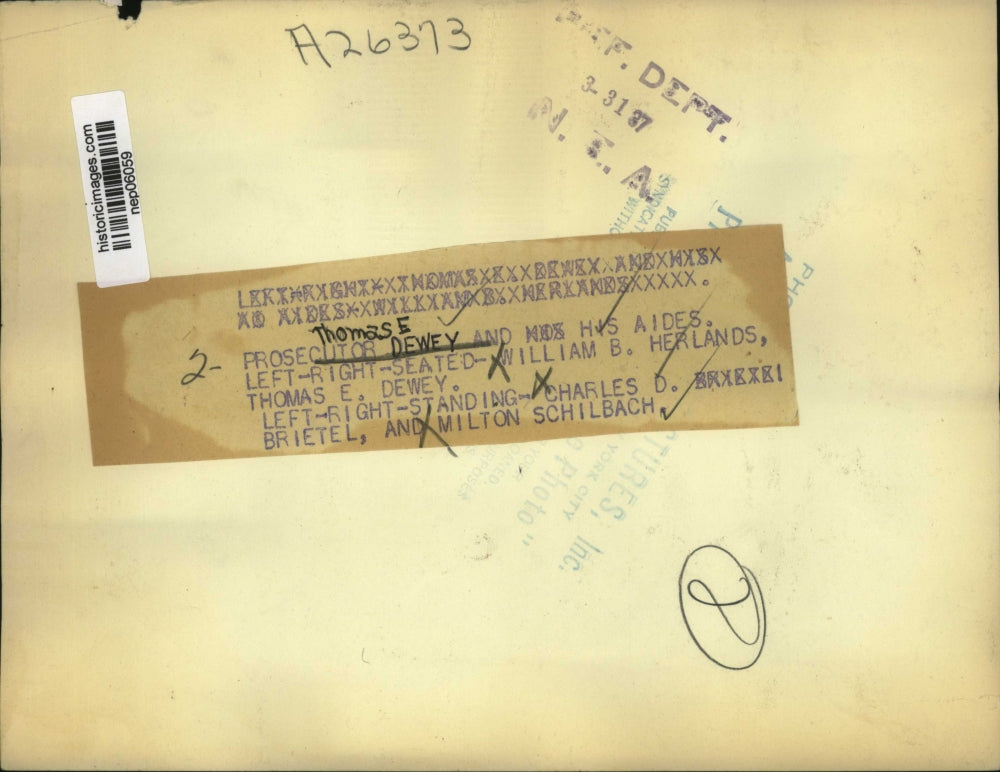 1937 Press Photo Prosecutor Thomas E Dewey and Staff - nep06059