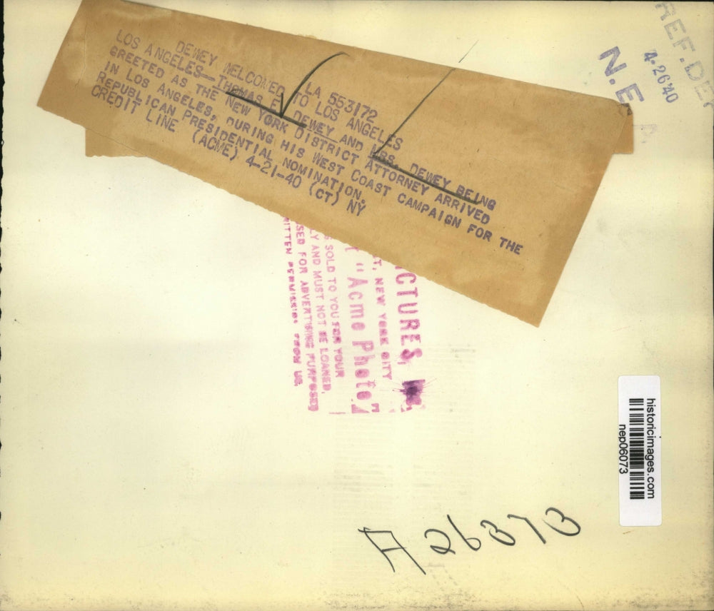 1940 Press Photo Thomas E. Dewey & Wife Greeted by NY District Atty in NY