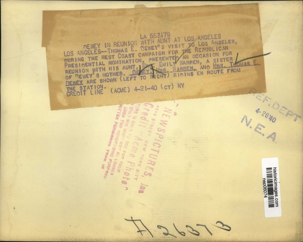 1940 Press Photo Thomas E. Dewey Visits L.A. During Republican Nomination Cmpgn.