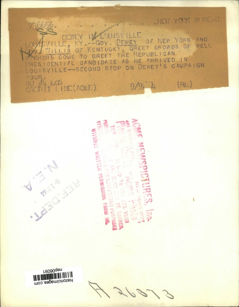 1944 Press Photo Presidential candidate Thomas Dewey & KY Governor Willis