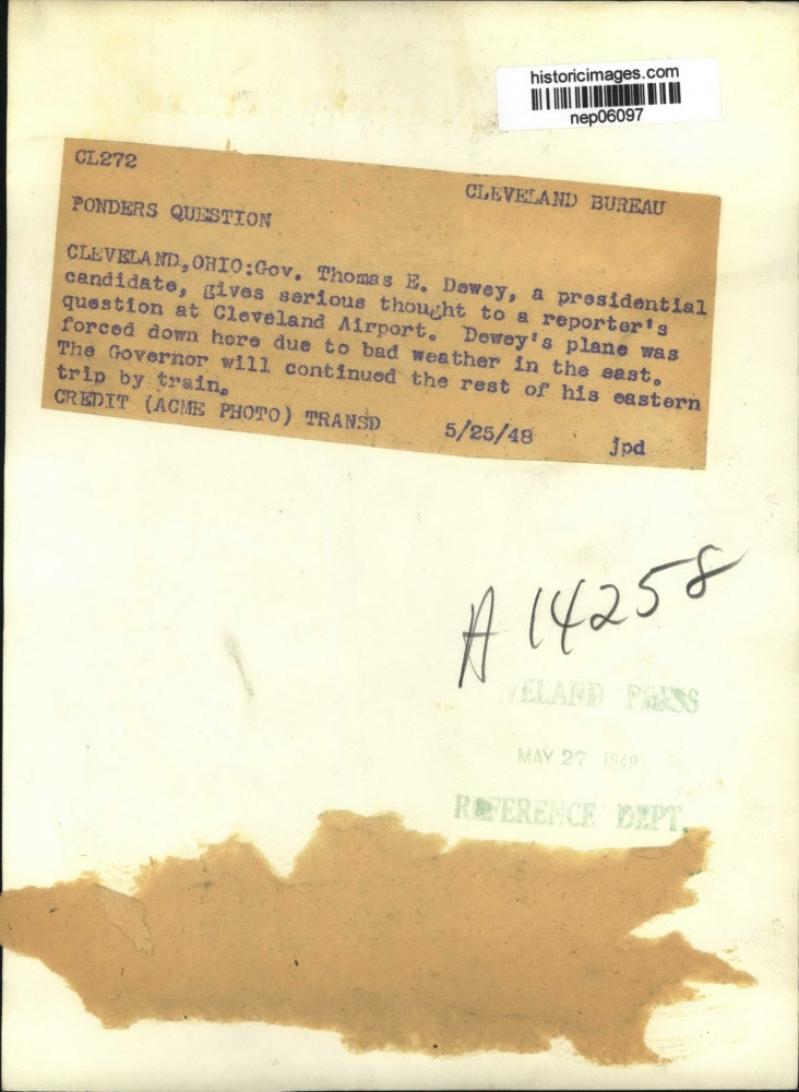 1948 Press Photo Presidential candidate Thomas Dewey in Cleveland Ohio