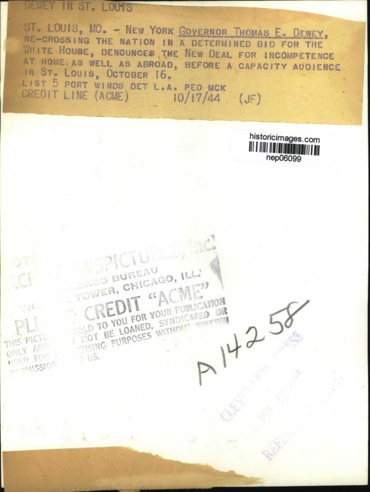 1944 Press Photo Presidential candidate Thomas Dewey speech in St Louis MO