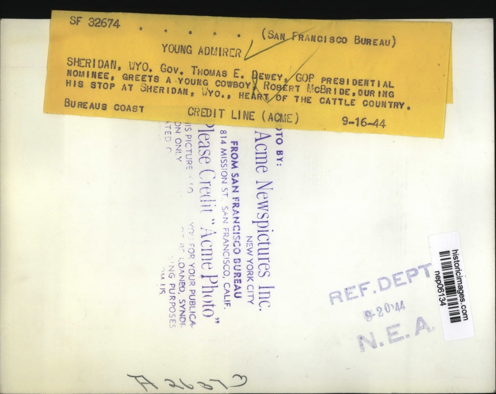 1944 Press Photo GOP Presidential candidate Thomas Dewey & Robert McBride in WY