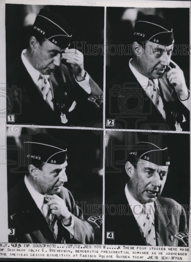 Load image into Gallery viewer, 1952 Press Photo Gov Adlai Stevenson Addresses American Legion Convention in NYC
