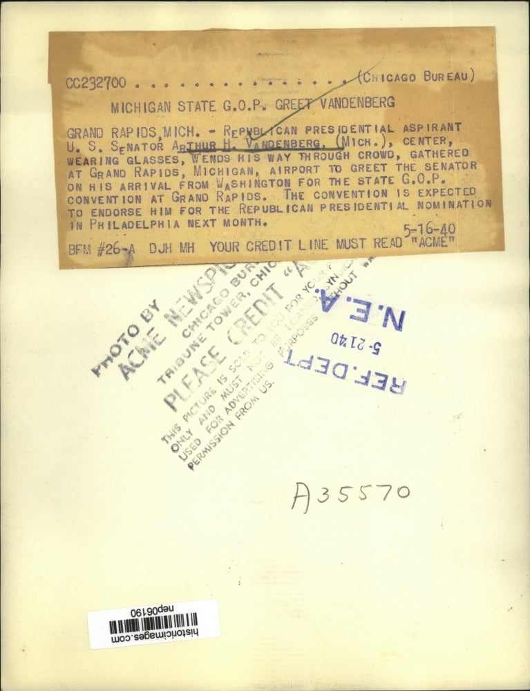 1940 Press Photo Arthur Vandenberg & Wife Hazel in Grand Rapids, Michigan