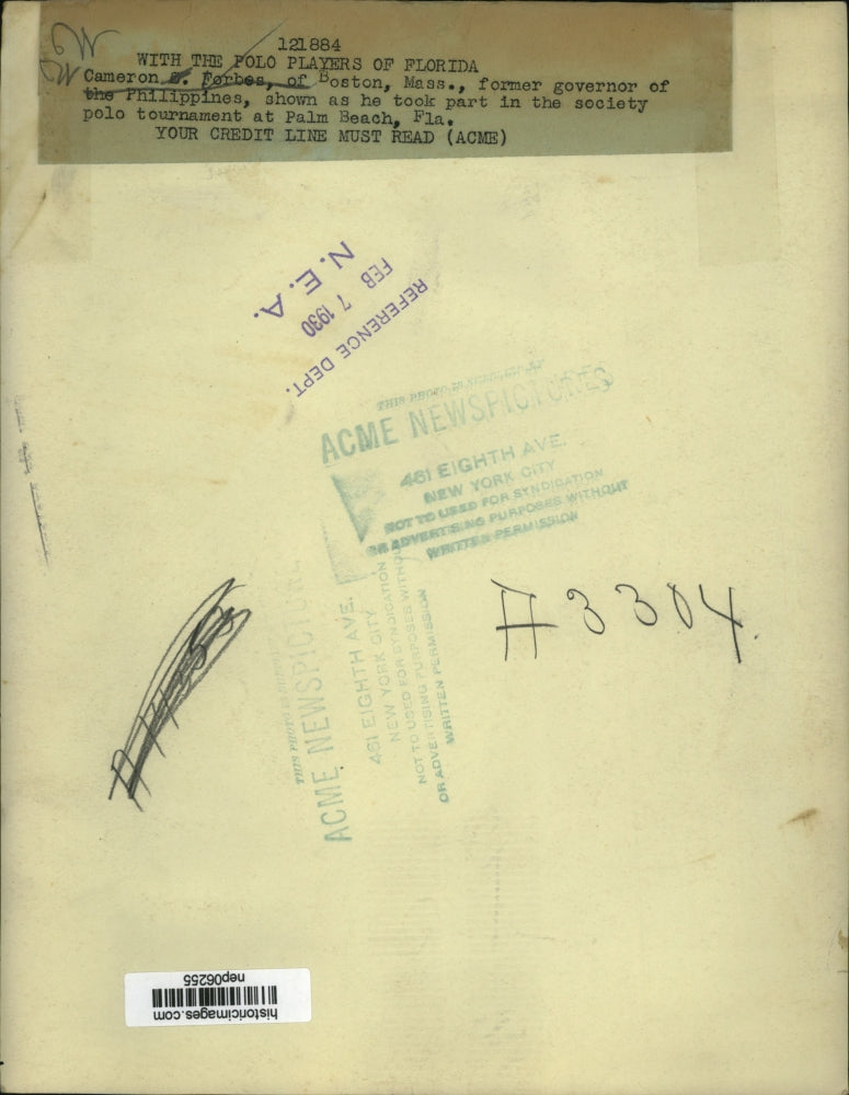 1930 Press Photo Cameron Forbes at Polo Tournament, Palm Beach, Florida