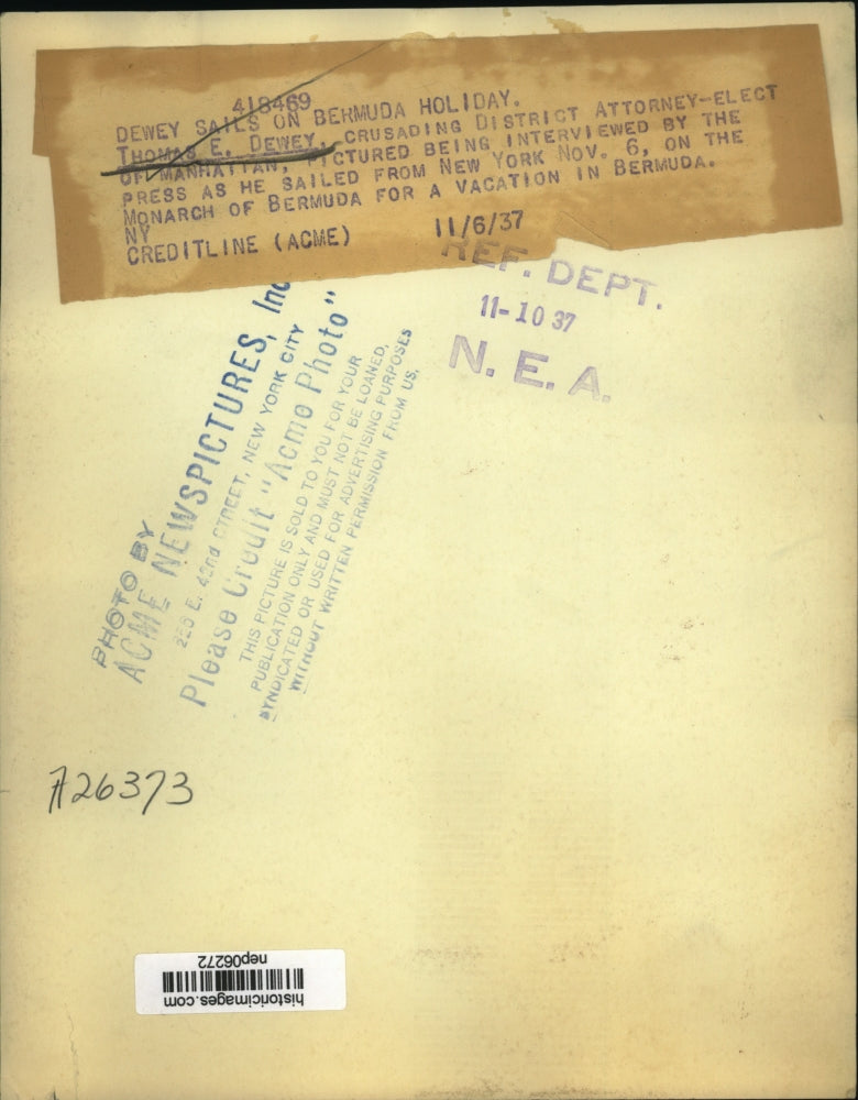 1937 Press Photo Thomas E. Dewey Interviewed Aboard SS Monarch of Bermuda