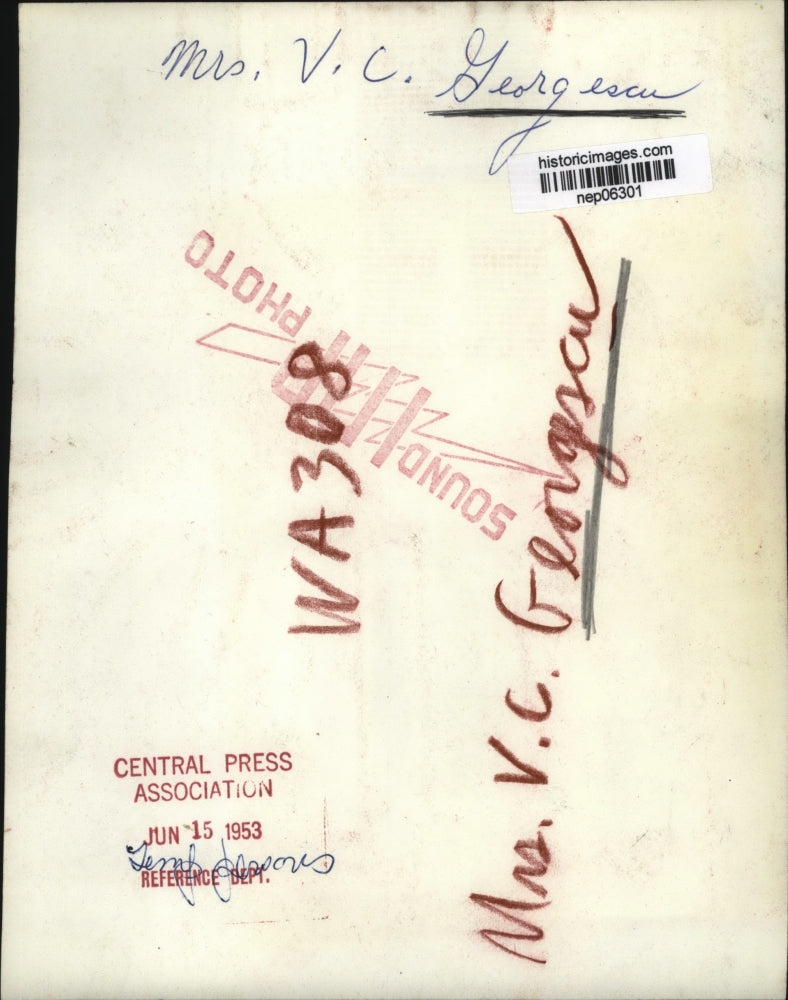 1953 Press Photo Mrs. V.C. Georgescu - nep06301