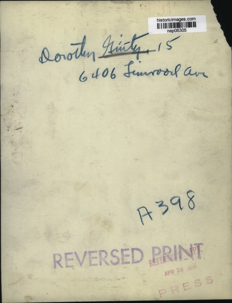 1934 Press Photo Dorothy Ginly of 6406 Lakewood Ave, Ohio - nep06305