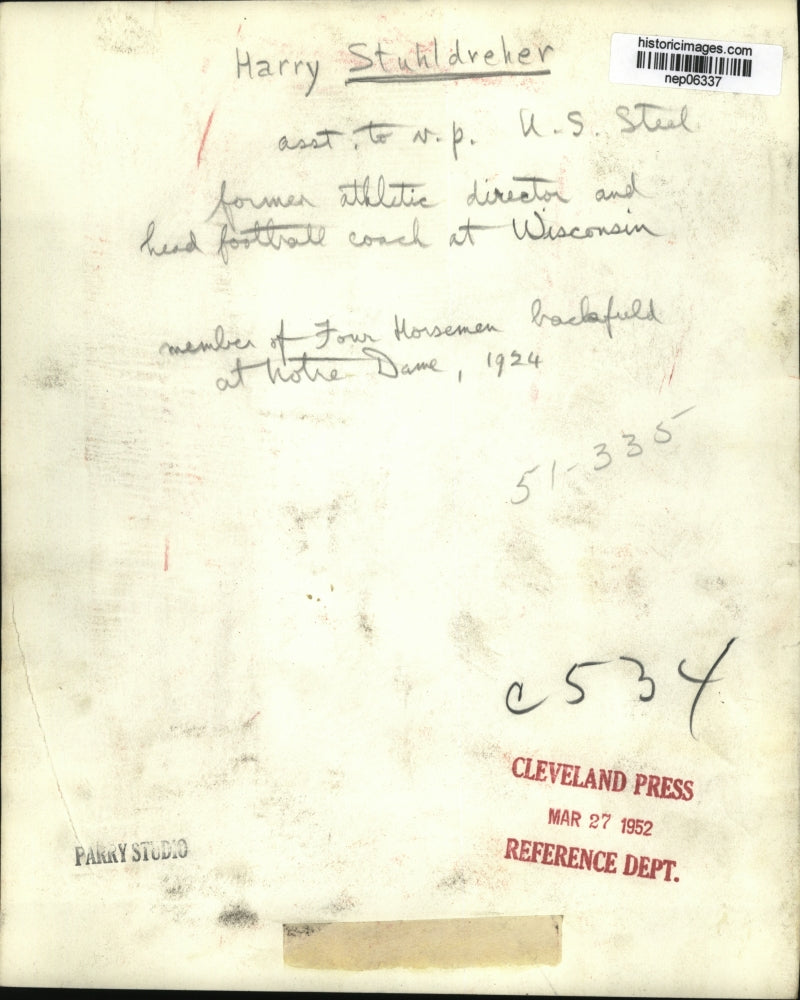 1952 Press Photo Harry Stuhldreher Assistant to Vice President of US Steel