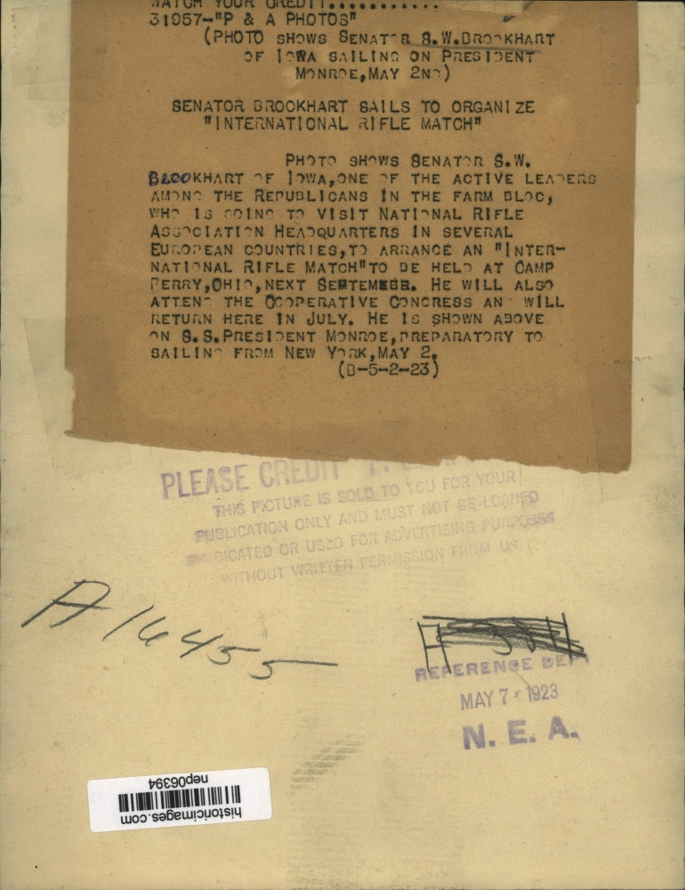 1923 Press Photo Iowa Senator Smith Brookhart leads Republican farm bloc