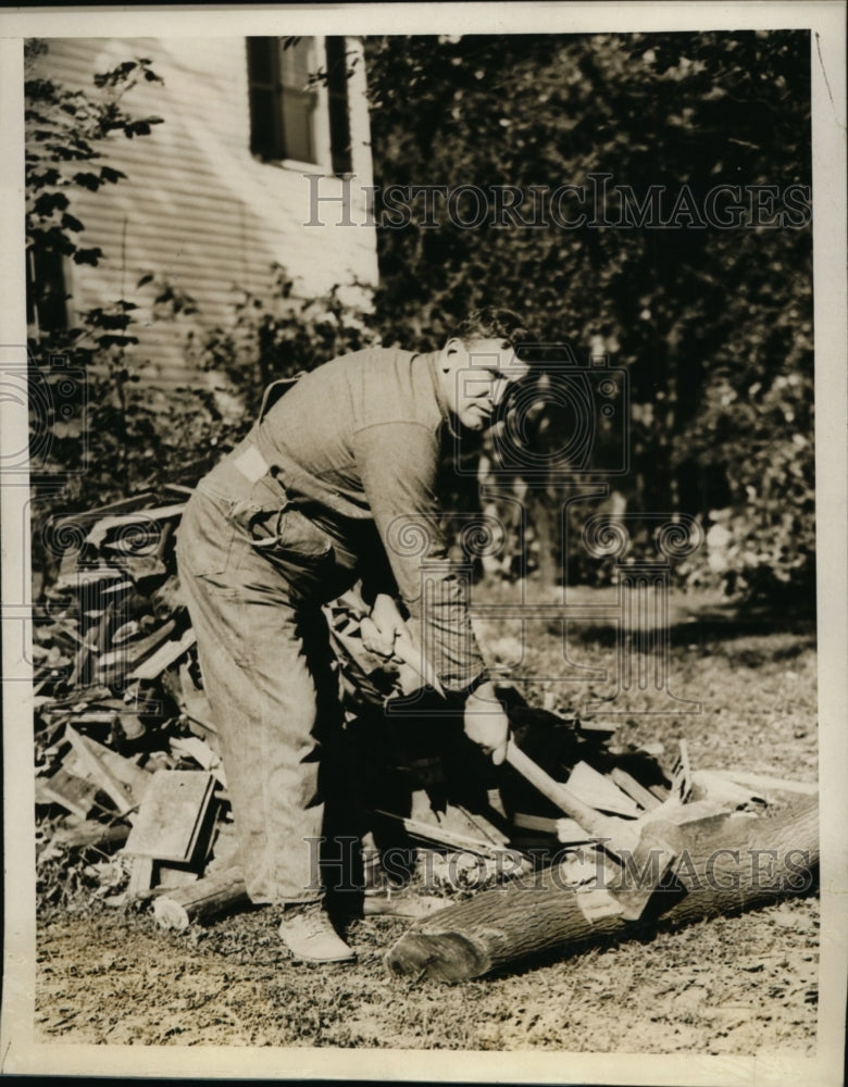 Load image into Gallery viewer, 1927 Press Photo Iowa Senator Smith Brookhart chops firewood on his farm
