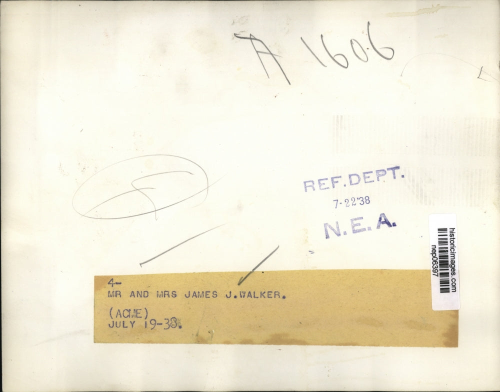 1938 Press Photo NYC Mayor & Mrs James J Walker at a function - nep06397