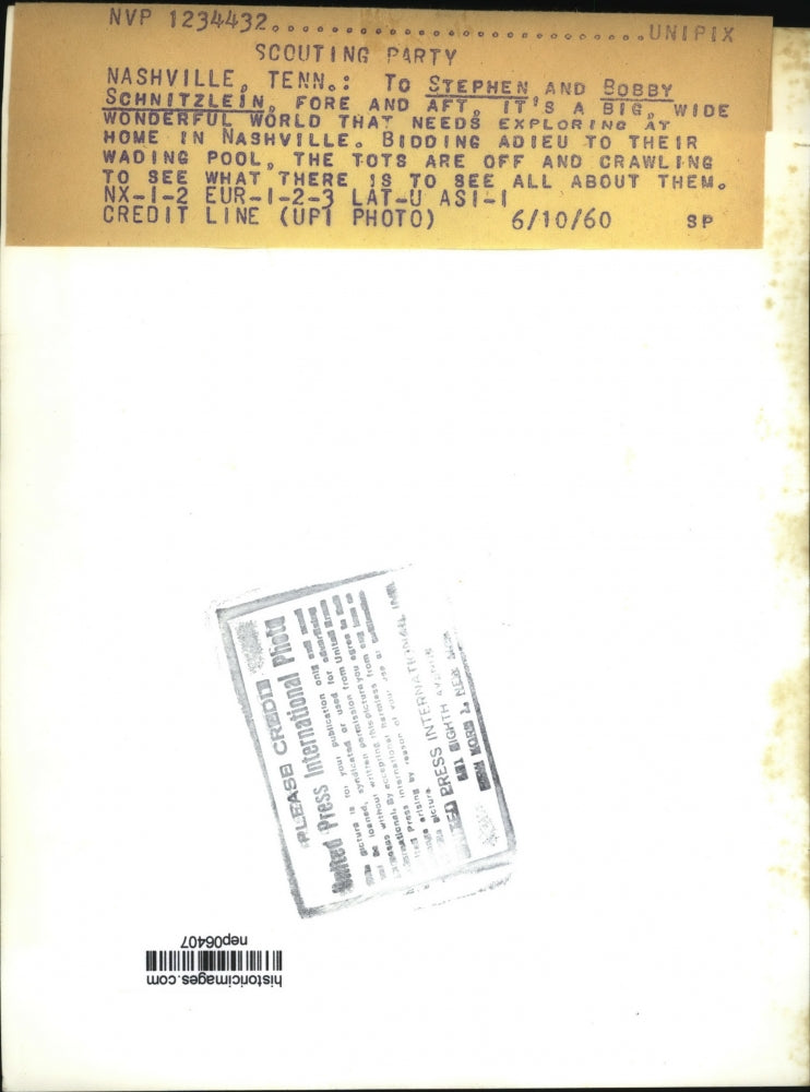 1960 Press Photo Children Stephen & Bobby Schnitzlein of Nashville, Tennessee