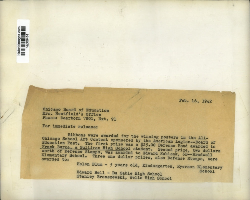 1942 Press Photo American Legion All-Chicago School Poster Art Contest