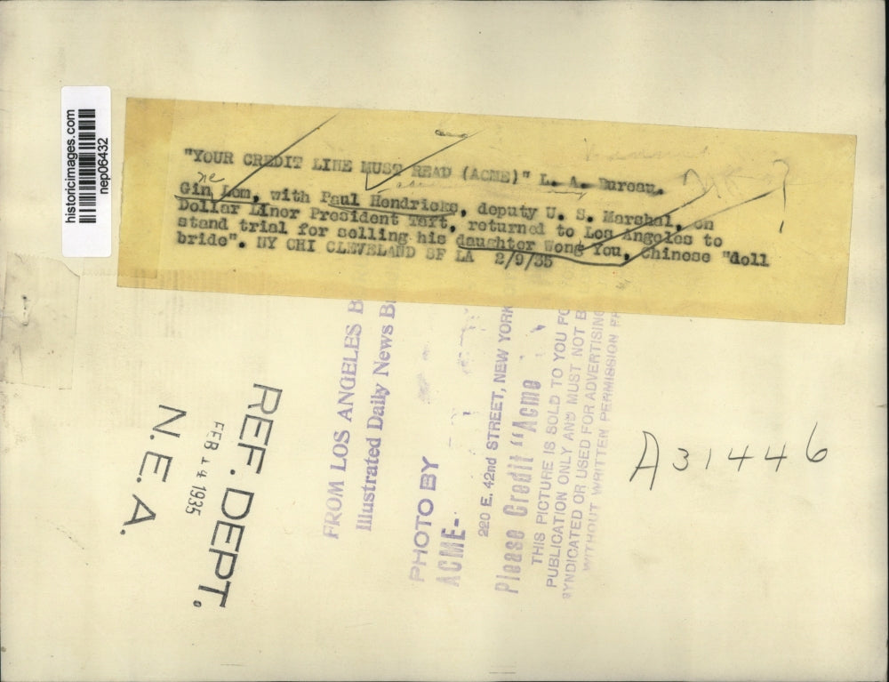 1935 Press Photo Gin Lom & Paul Hendricks Aboard President Taft in Los Angeles