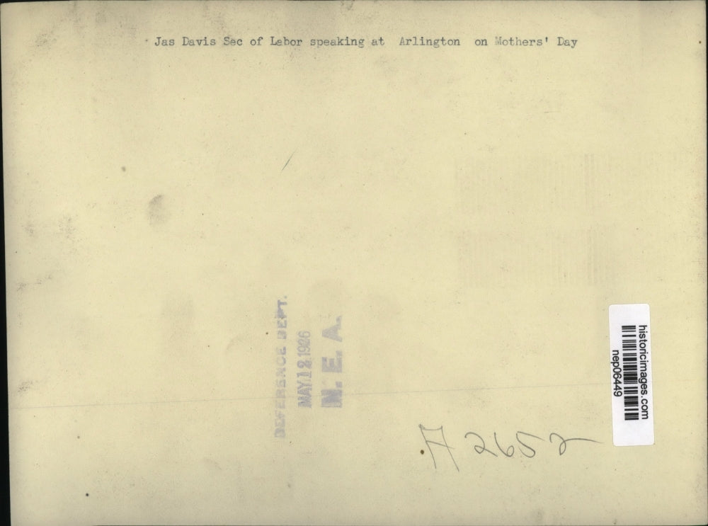 1926 Press Photo James Davis Secretary of Labor Speaking at Arlington