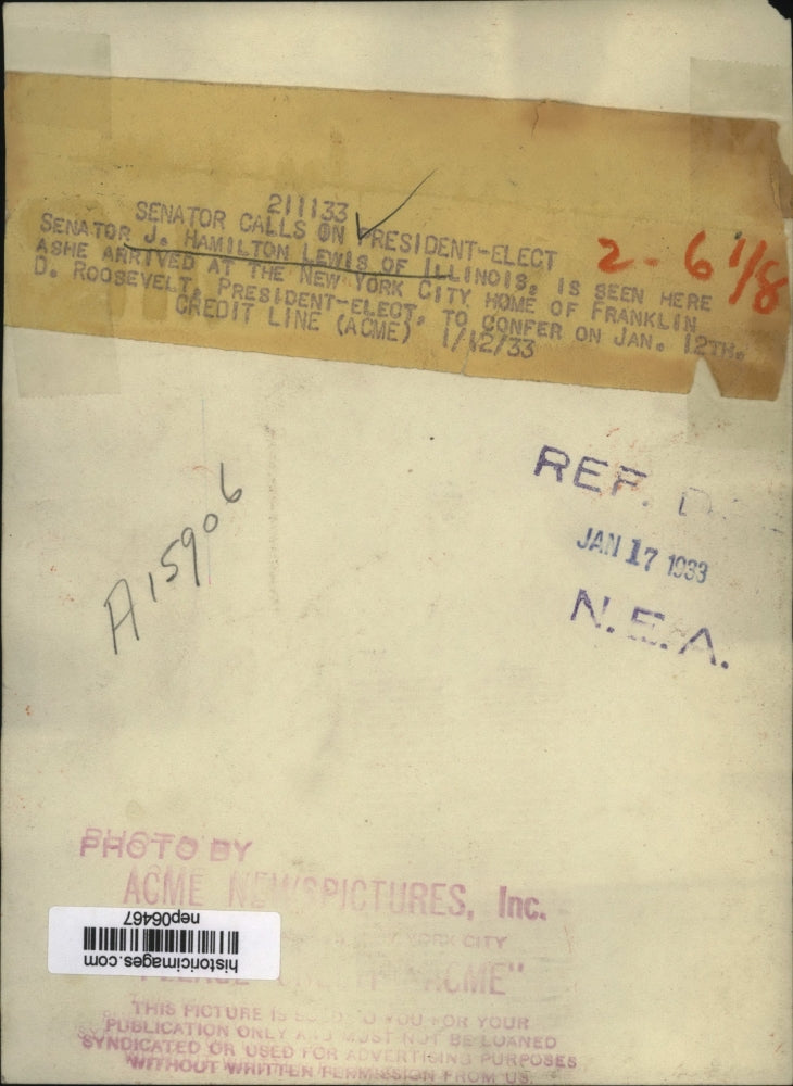 1933 Press Photo Senator J. Hamilton Lewis at Franklin D. Roosevelt's NYC Home