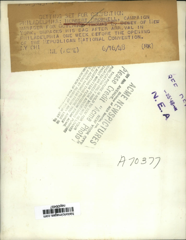 1948 Press Photo Herbert Brownell in Philadelphia for GOP National Convention