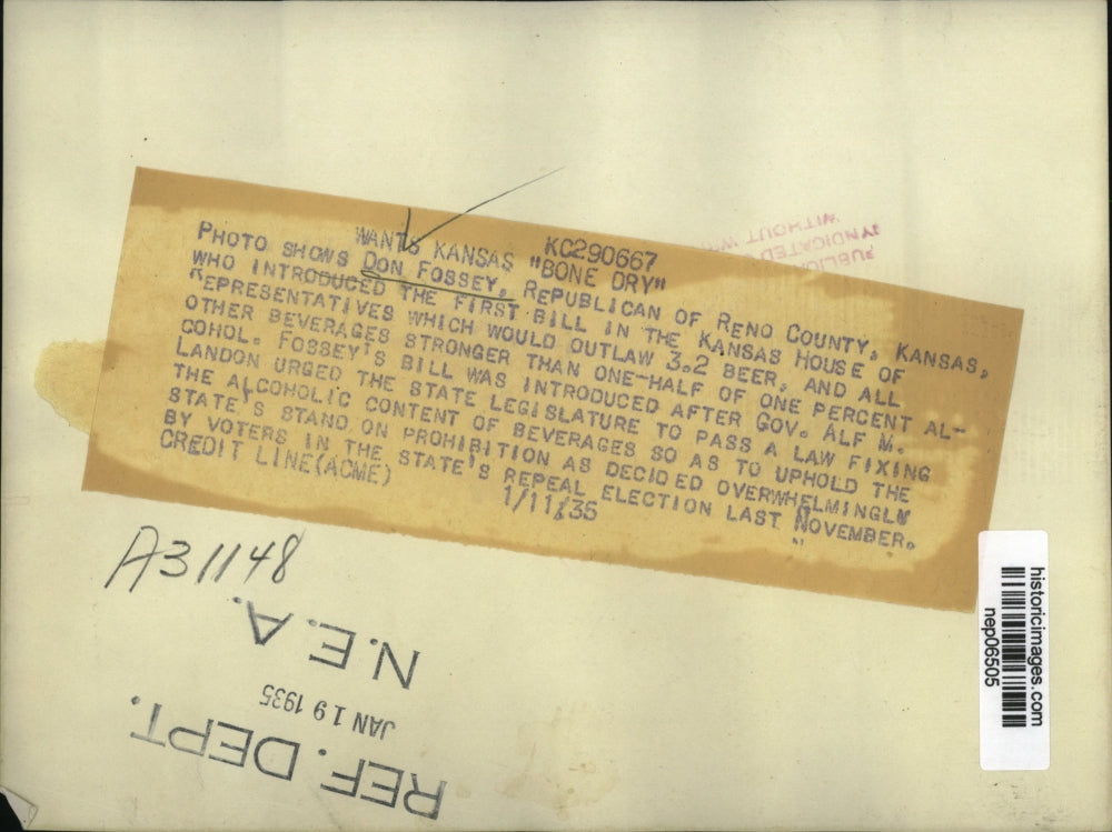 1935 Press Photo Don Fossey, Kansas congressman - nep06505