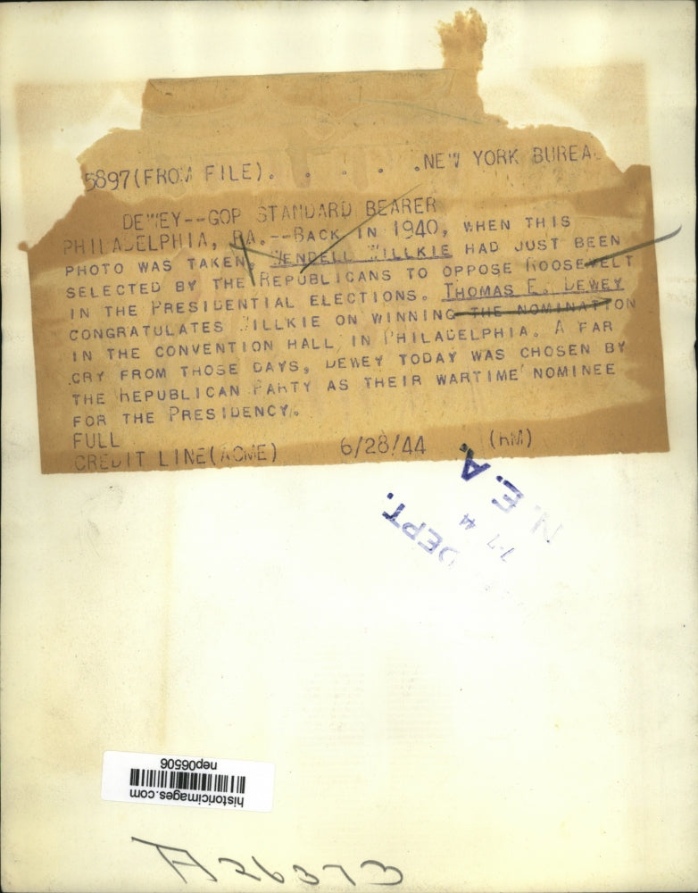 1944 Press Photo Wendell Willkie & Thomas E. Dewey at Republican Convention