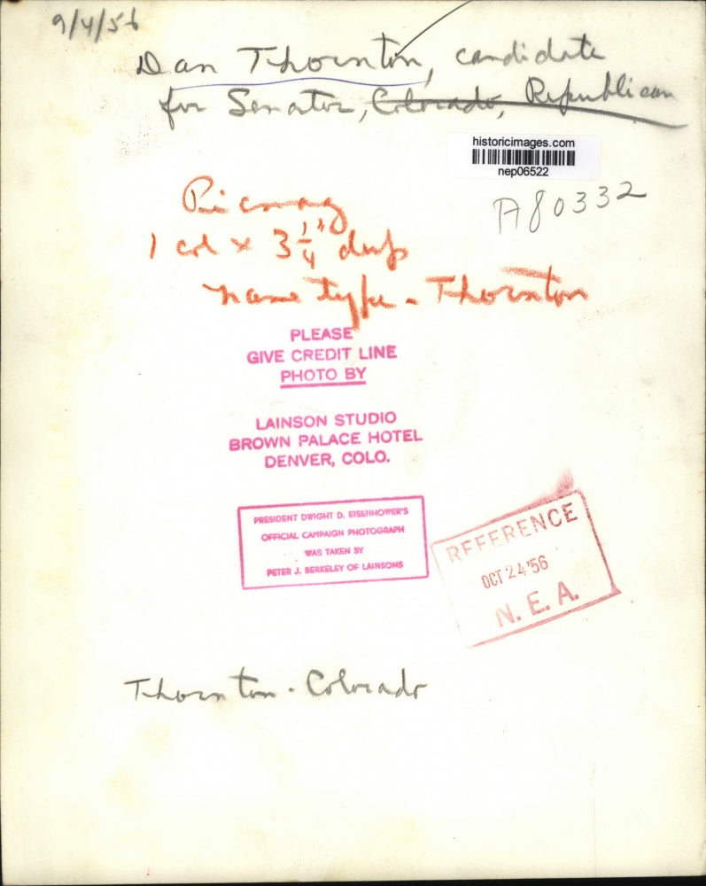 1956 Press Photo Dan Thornton, Candidate for Colorado Republican Senator