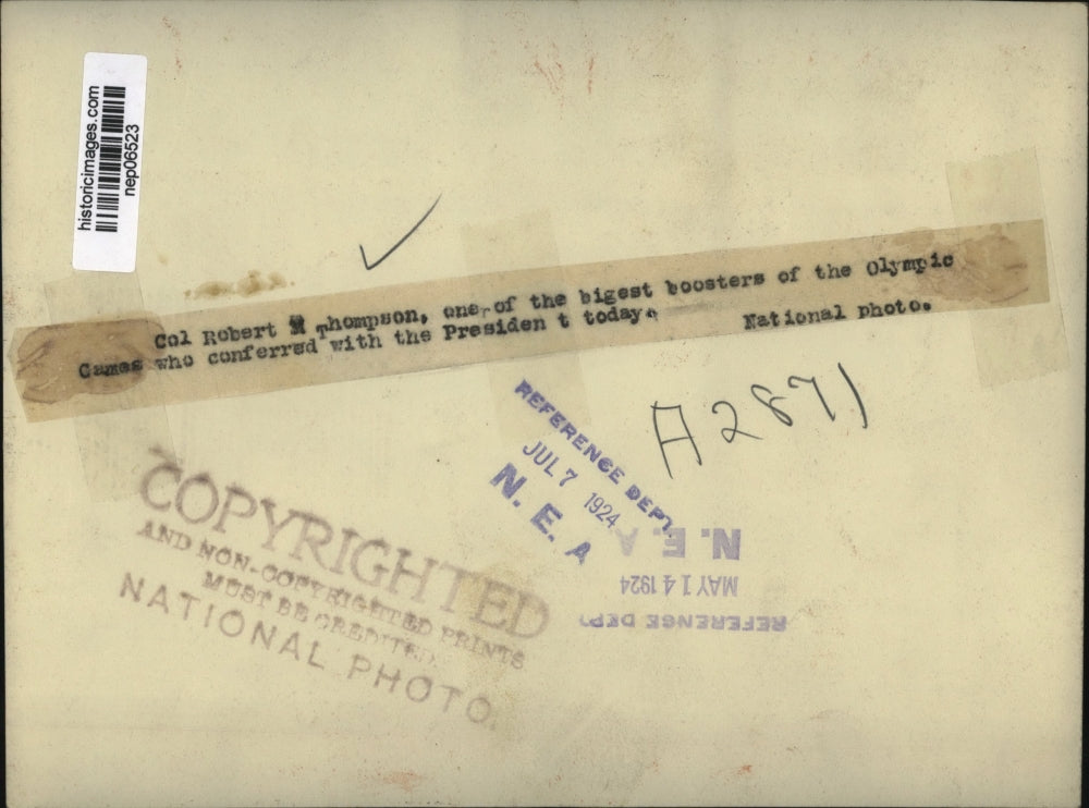 1924 Press Photo Colonel Robert Thompson at White House, Washington, D.C.