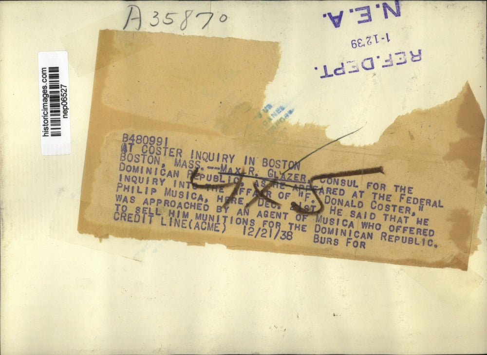 1938 Press Photo Consul Max R. Glazer at F. Donald Coster Inquiry, Boston