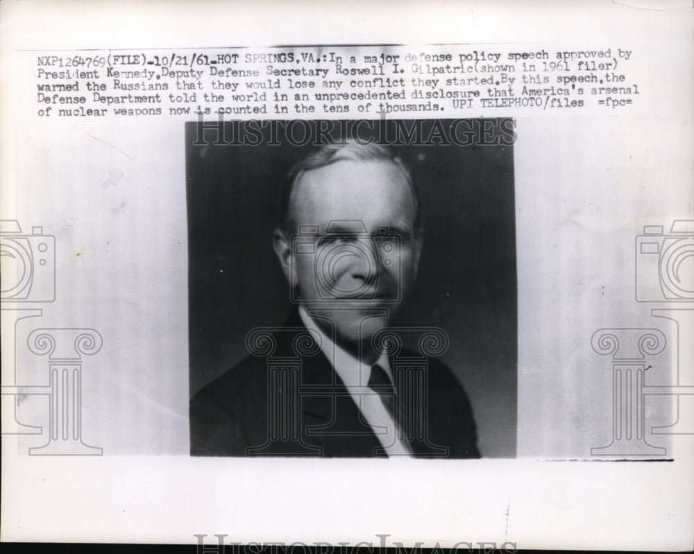 1961 Press Photo Deputy Defense Secretary Roswell I Gilpatrick - nep06602