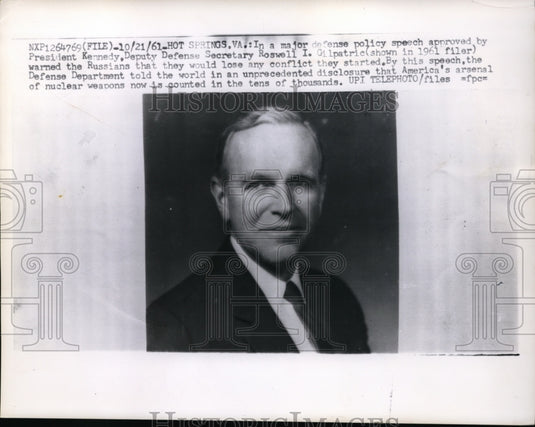 1961 Press Photo Deputy Defense Secretary Roswell I Gilpatrick - nep06602