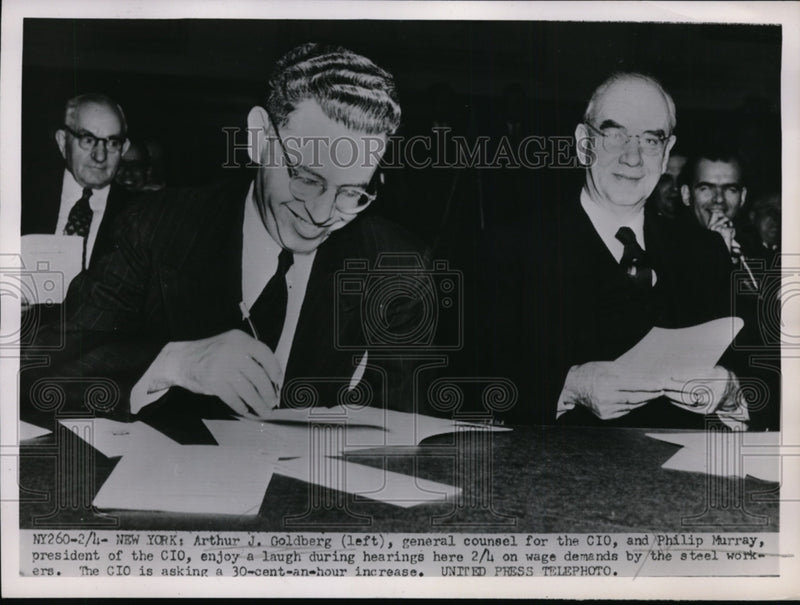Load image into Gallery viewer, 1952 Press Photo Arthur Goldberg &amp; Phillip Murray CIO president - nep06626
