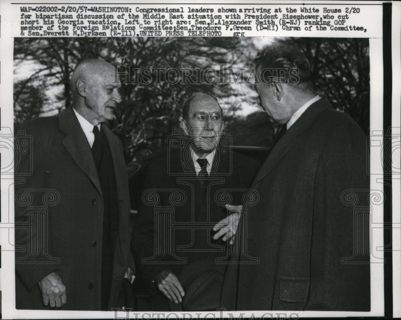 Load image into Gallery viewer, 1957 Press Photo President Eisenhower, Sen Alexander Smith of NJ - nep06638
