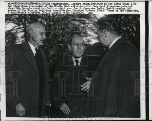 1957 Press Photo President Eisenhower, Sen Alexander Smith of NJ - nep06638