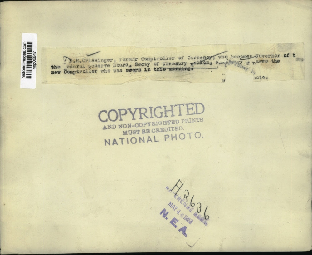 1923 Press Photo BR Crisswinger ex Currency Comptroller sworn in - nep06647