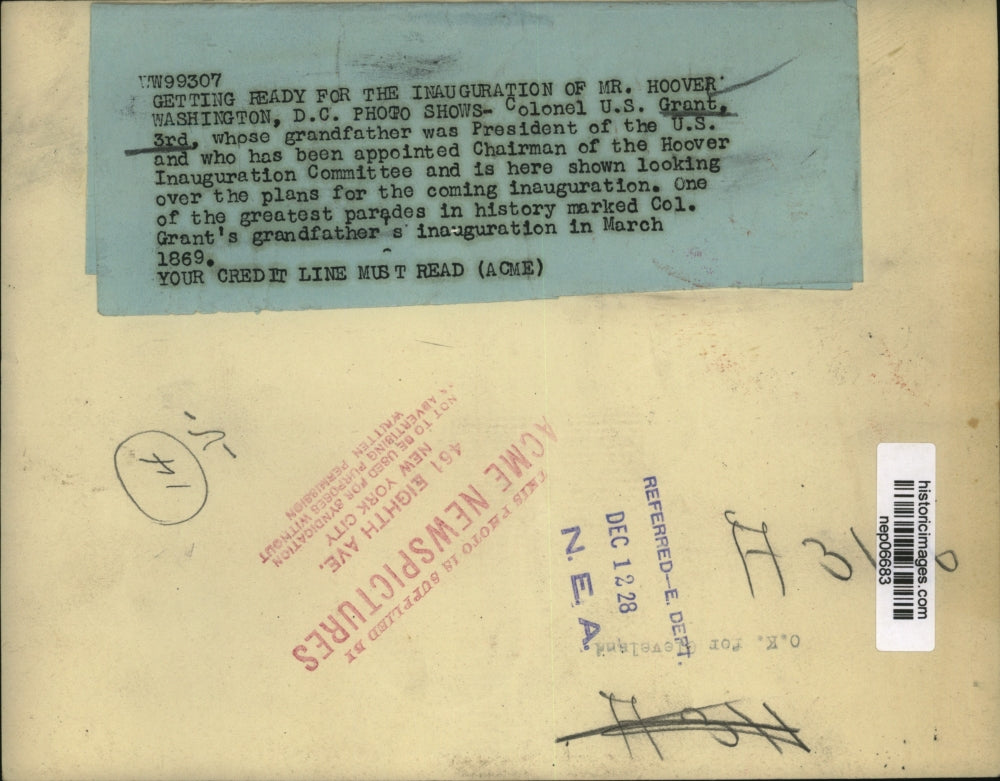 1928 Press Photo Colonel US Grant III grandson of President in DC - nep06683