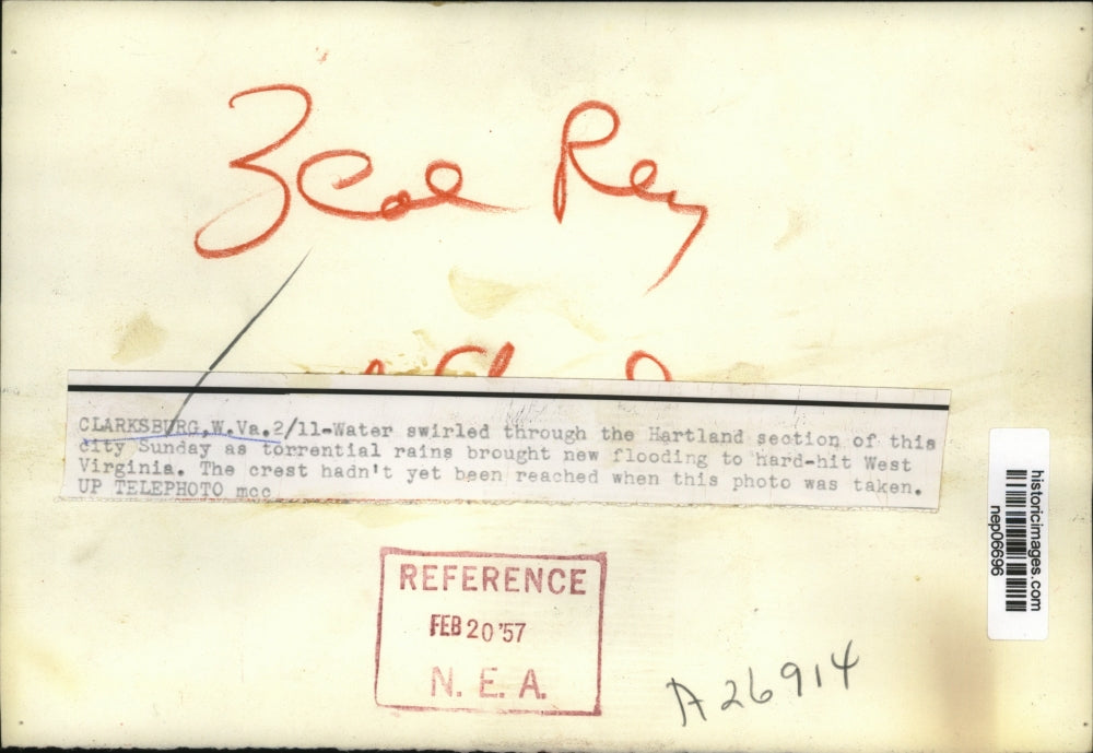 1957 Press Photo Clarksburg West Virginia floods from heavy rains - nep06696