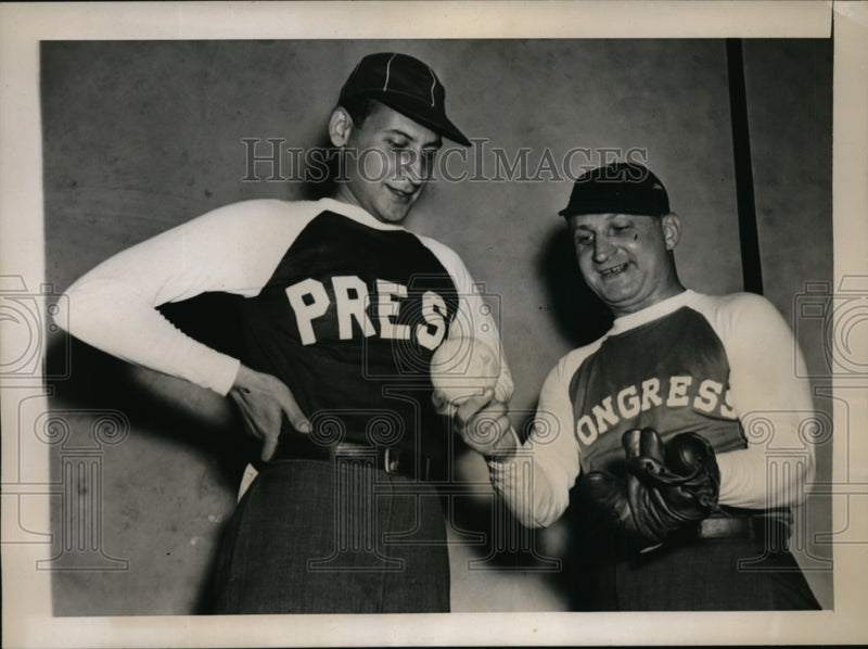 Load image into Gallery viewer, 1939 Press Photo Rep Leo E Allen of Illinois &amp; Eric Friedman for Press baseball
