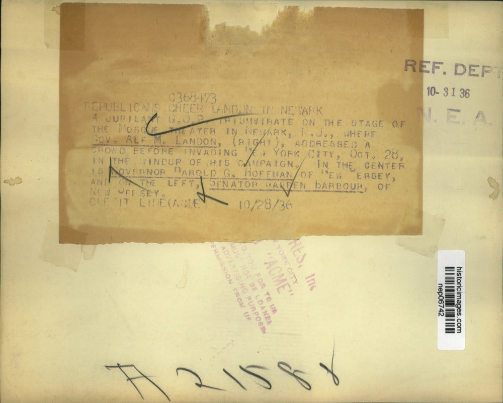 1936 Press Photo Presidential candidate Alf Landon, NJ Governor HG Hoffman