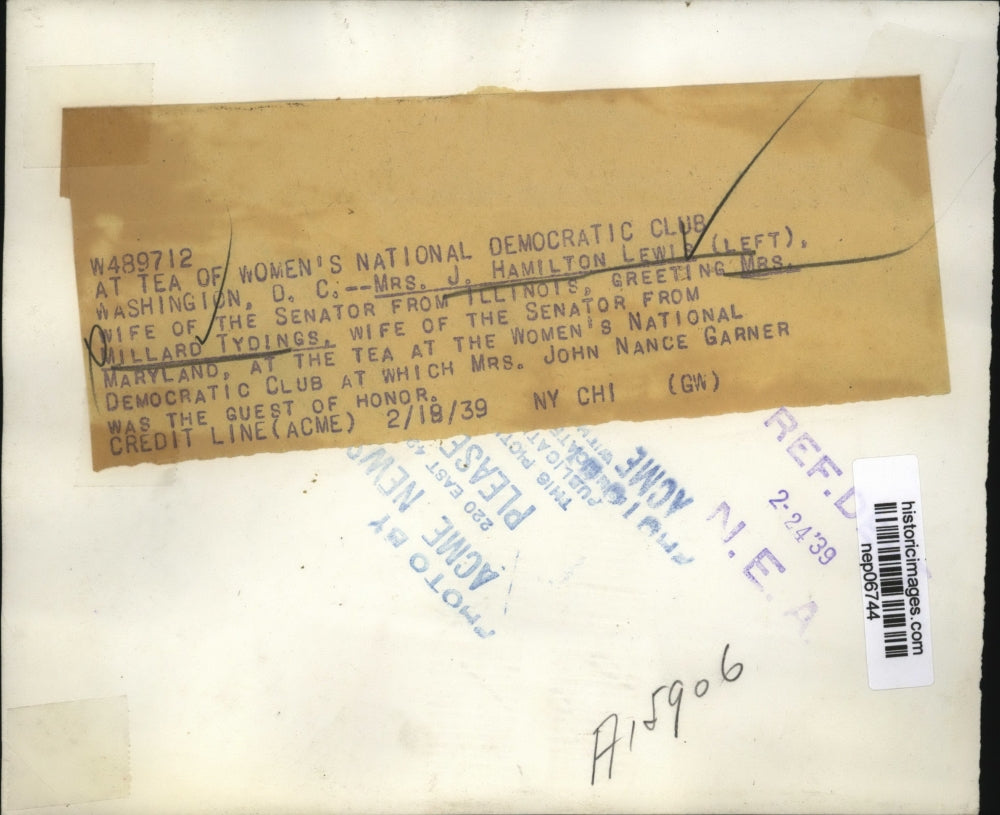 1939 Press Photo National Democratic Club tea Mrs Hamilton Lewis, Mrs M Tydings