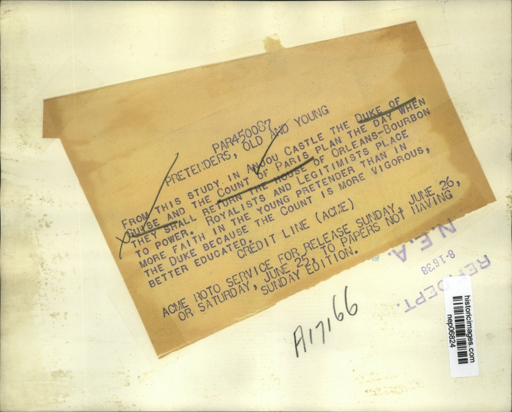 1938 Press Photo Duke if Guise & Count of Paris at House of Orleans Bourbon