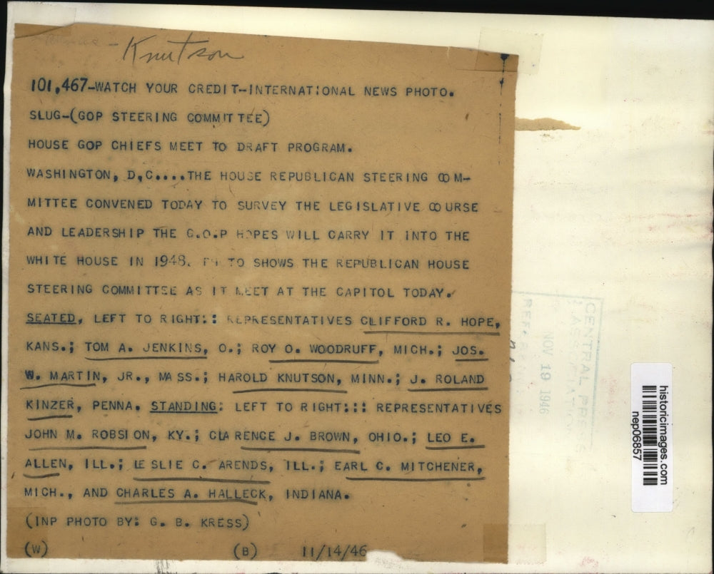 1946 Press Photo GOP Committee Reps Clifford Hope, Tom Jenkins - nep06857