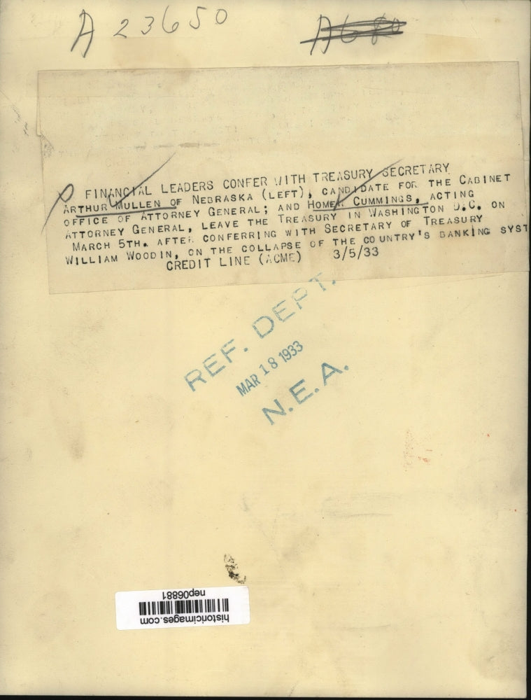 1933 Press Photo Arthur Mullen of Nebrasska & Attorney Gen Homer Cummings in DC