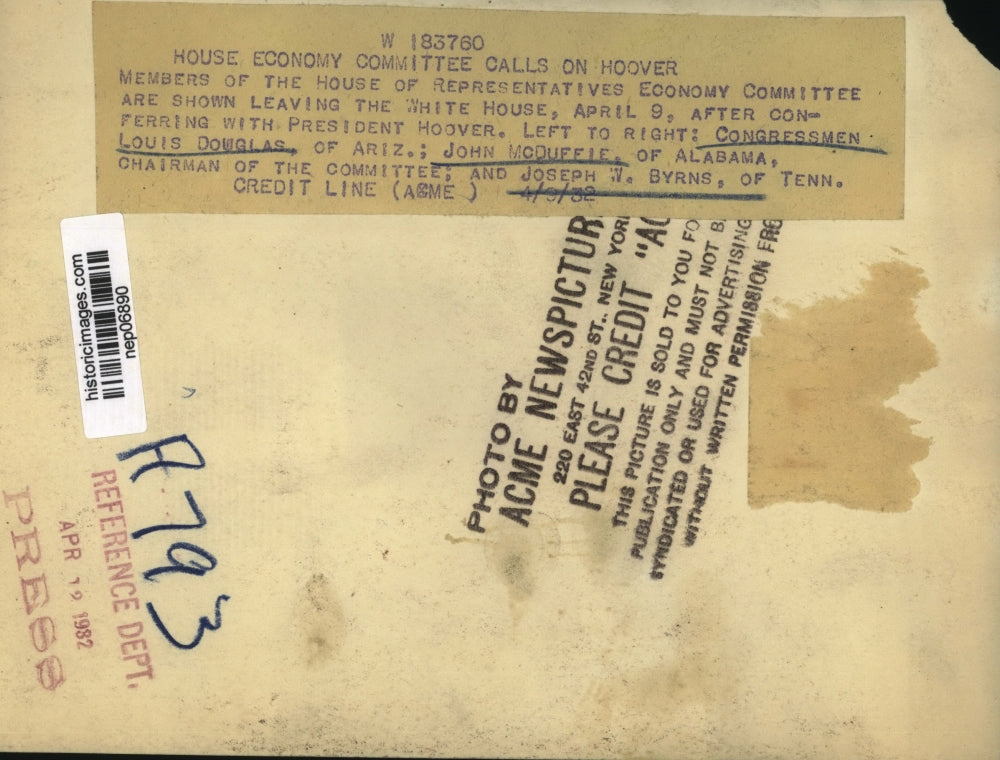 1932 Press Photo Congressmen Louis Douglas of AZ, John McDuffie of Alabama