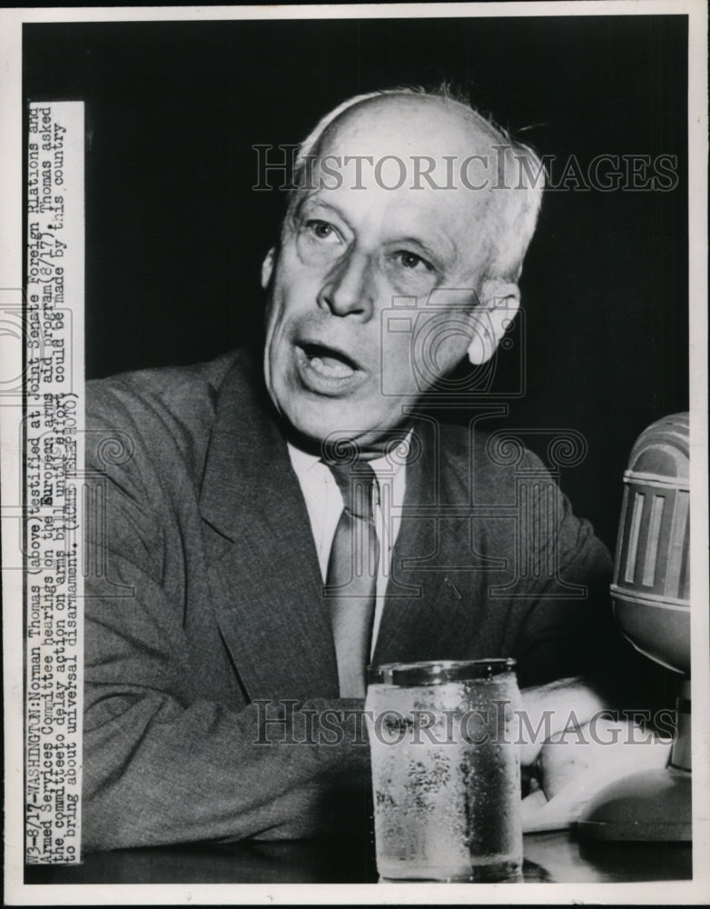 1949 Press Photo Norman Thomas at Joint Senate Foreign Relations hearing
