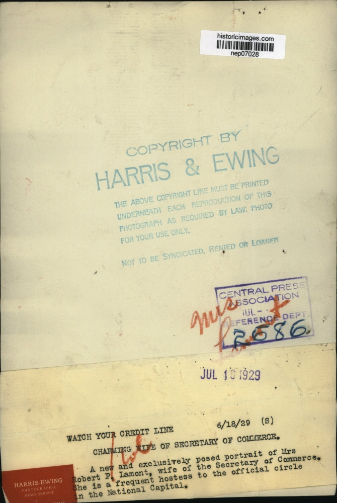 1929 Press Photo Helen Lamont, Wife of Secretary of Commerce - nep07028