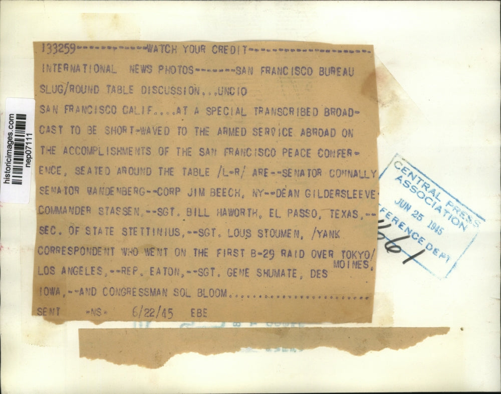 1945 Press Photo San Francisco Peace Conference Round Table discussion